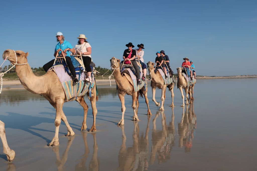 Riding camels on the beach with Leisure Options